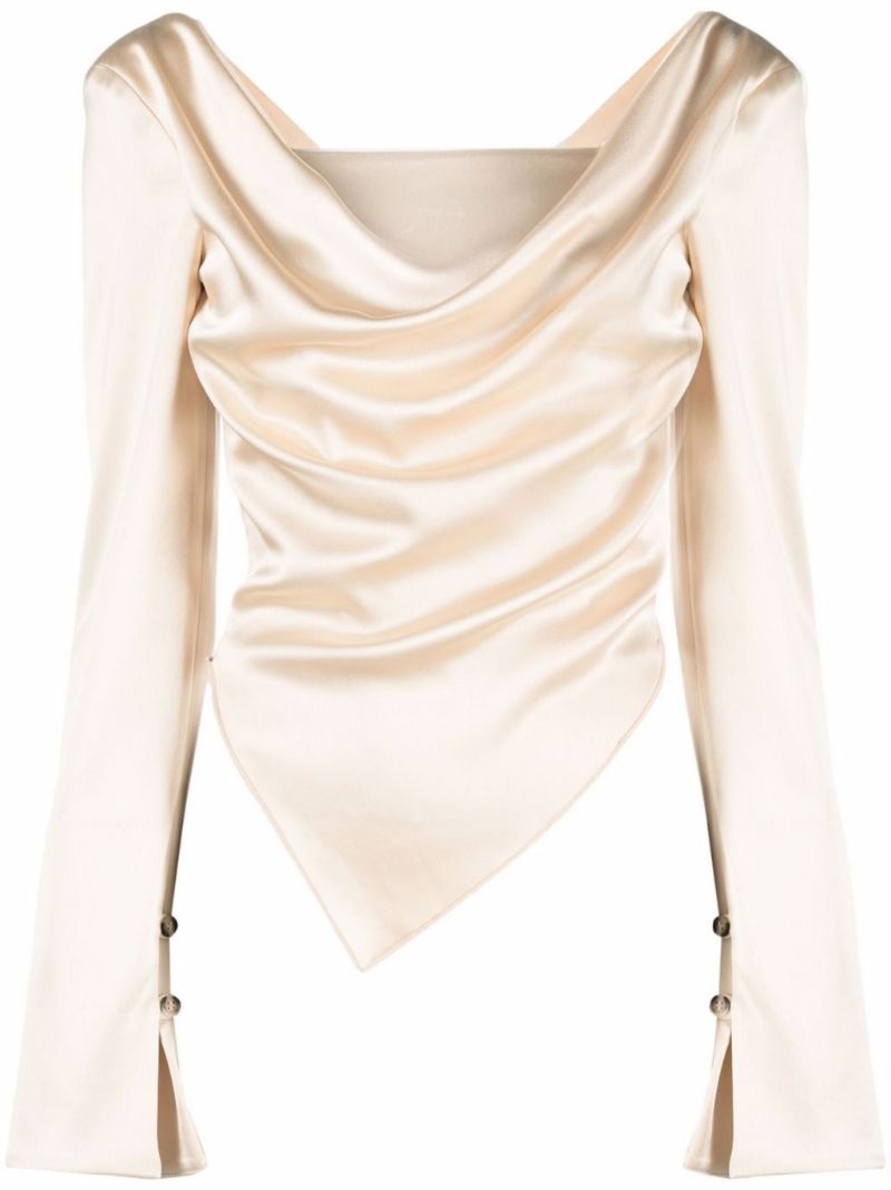 Neutral Bintou Draped Satin Blouse