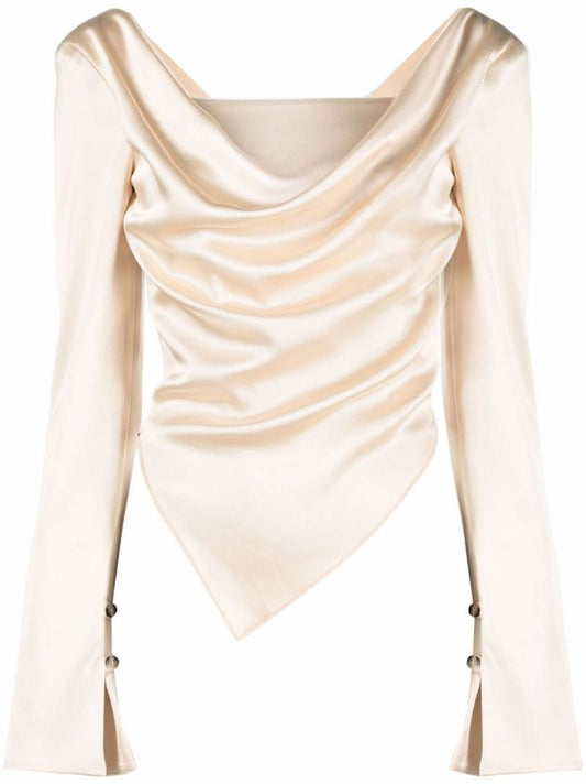 Neutral Bintou Draped Satin Blouse