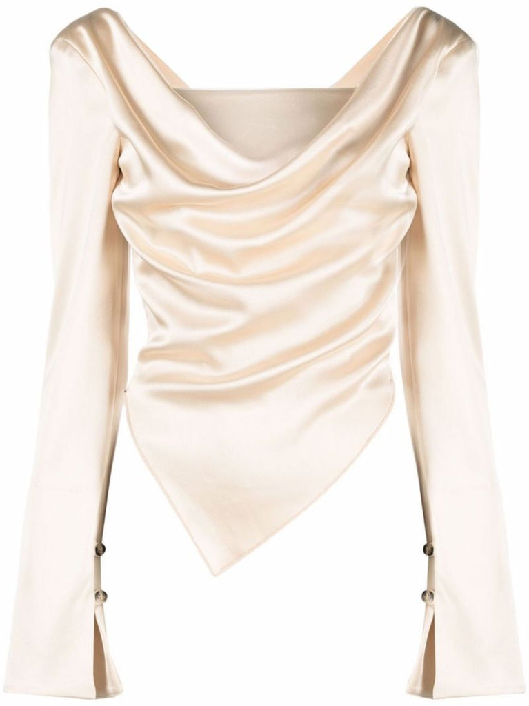 Neutral Bintou Draped Satin Blouse