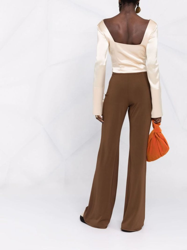 Neutral Bintou Draped Satin Blouse