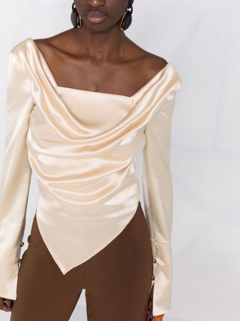 Neutral Bintou Draped Satin Blouse