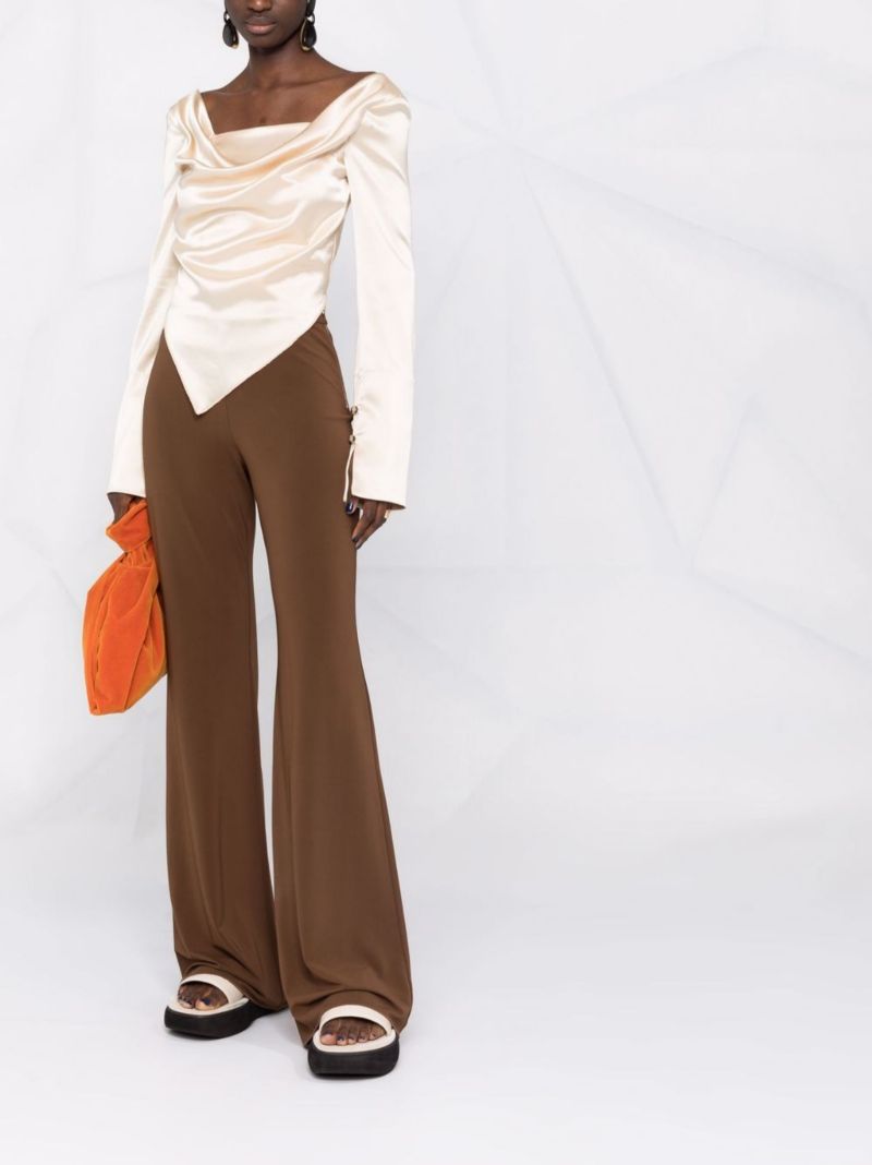 Neutral Bintou Draped Satin Blouse