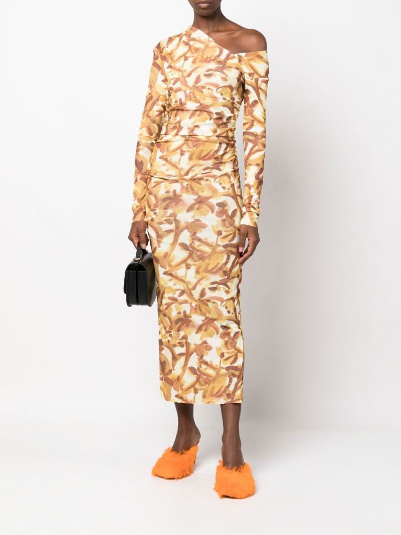 Neutral Jasno Asymmetric Neckline Midi Dress
