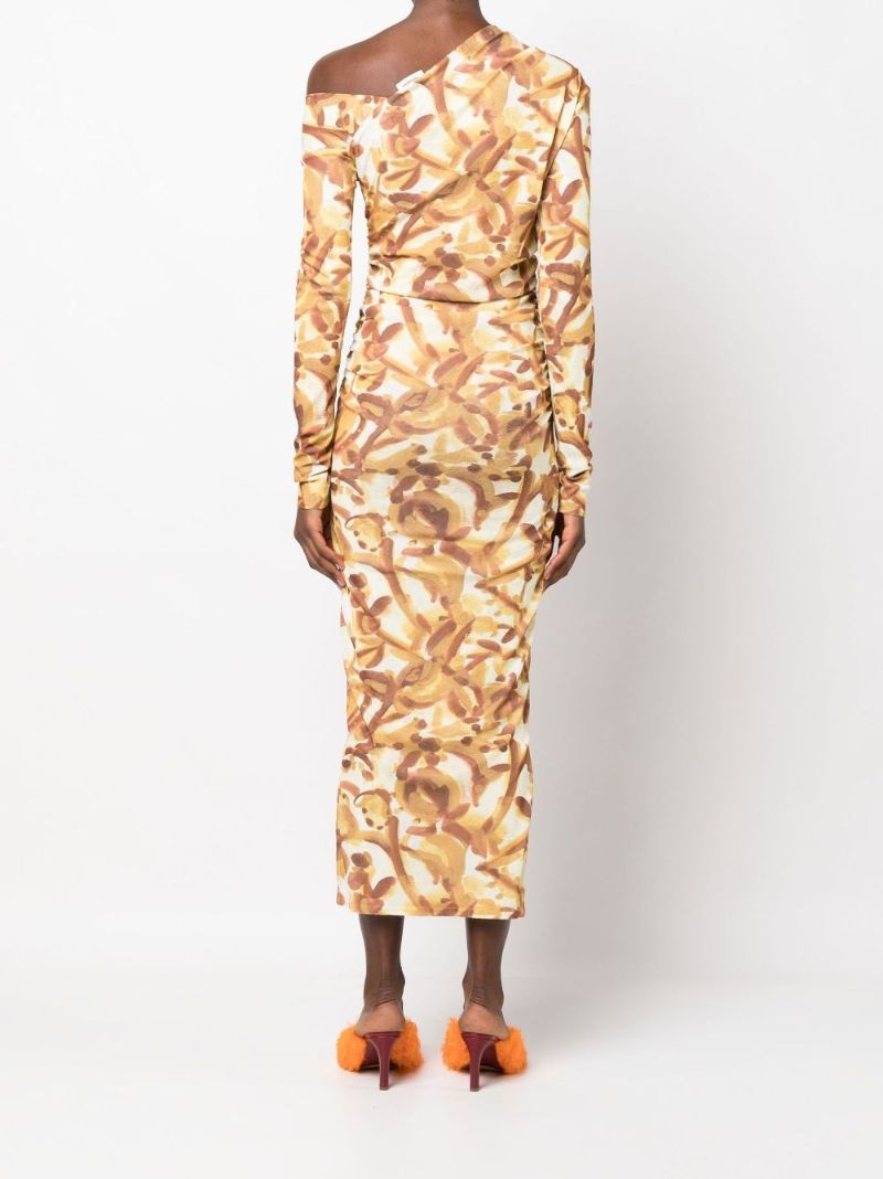 Neutral Jasno Asymmetric Neckline Midi Dress