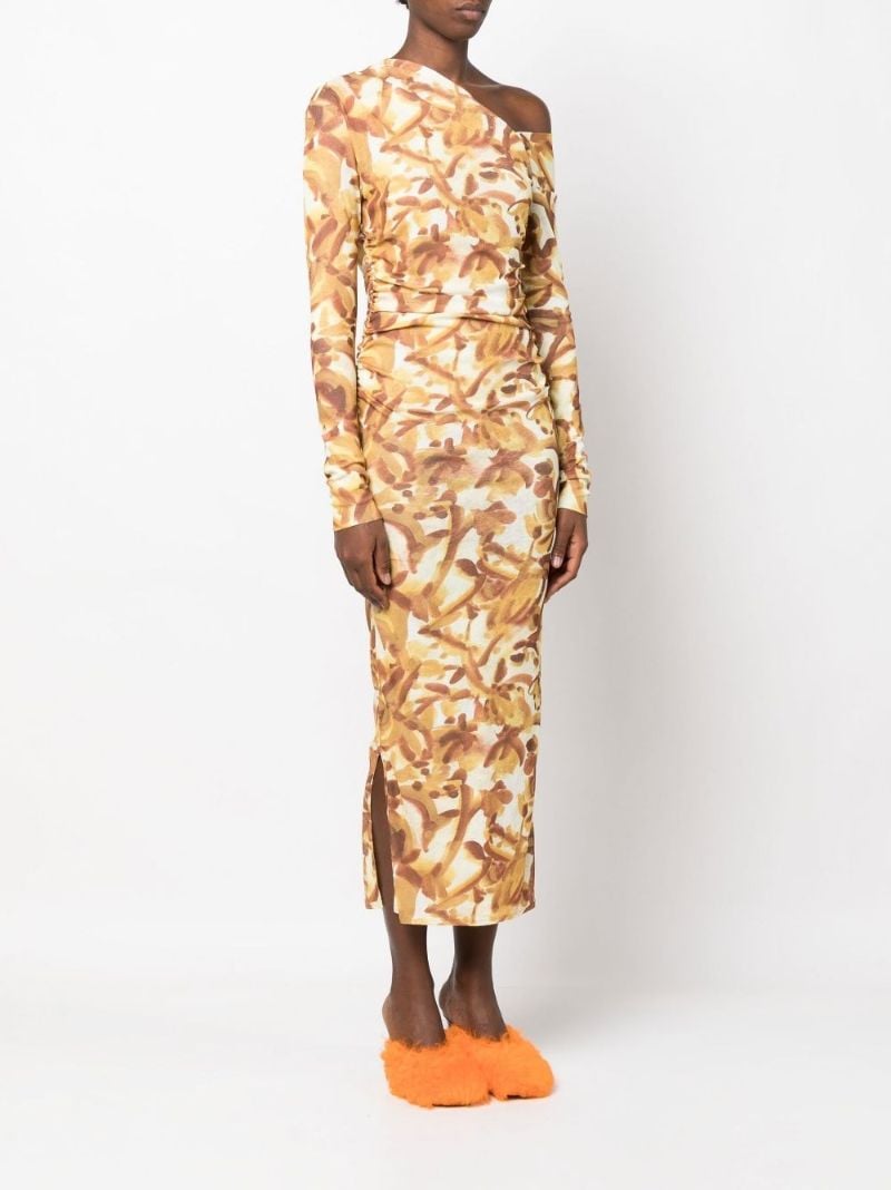 Neutral Jasno Asymmetric Neckline Midi Dress