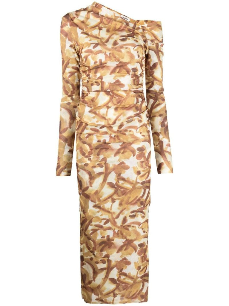 Neutral Jasno Asymmetric Neckline Midi Dress
