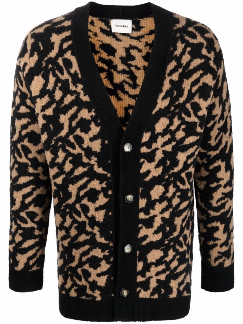 Black Yasin Animal Jacquard Cardigan