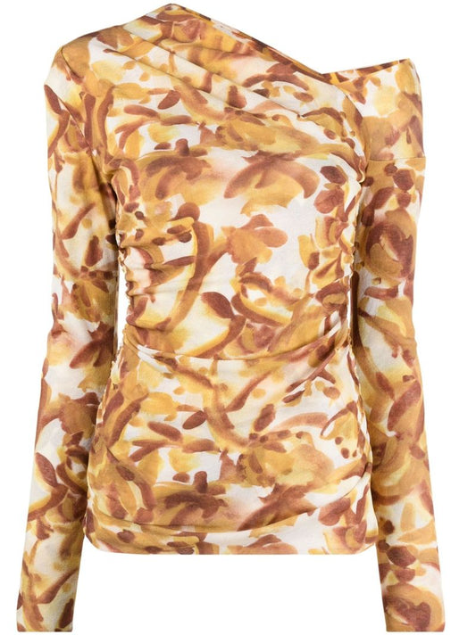 Neutral Lumy Floral Print Mesh Top