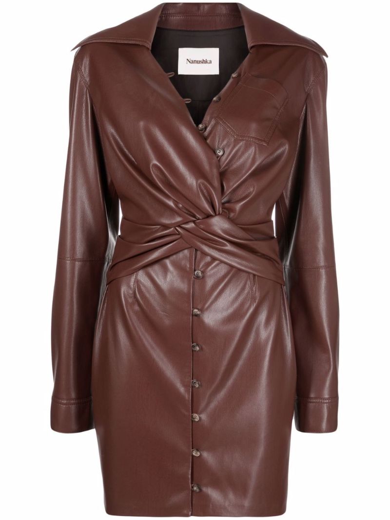 Brown Marto Faux Leather Mini Dress