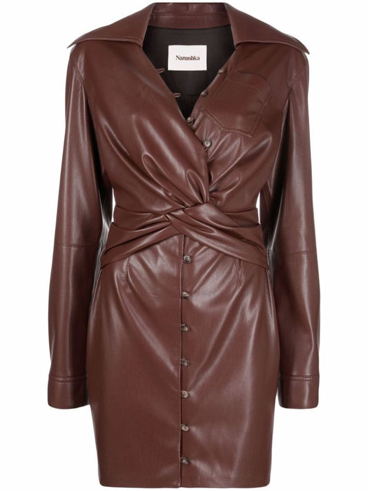 Brown Marto Faux Leather Mini Dress
