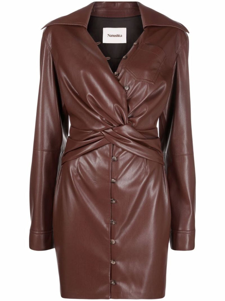 Brown Marto Faux Leather Mini Dress