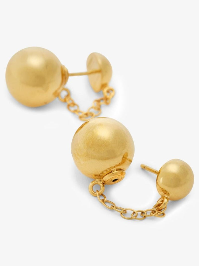 Gold Tone Sphere Chain Stud Earrings
