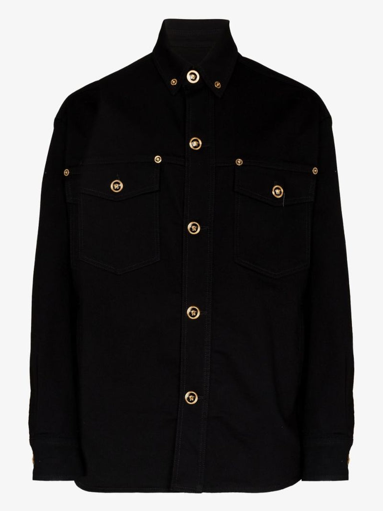 Black Medusa Buttoned Denim Shirt