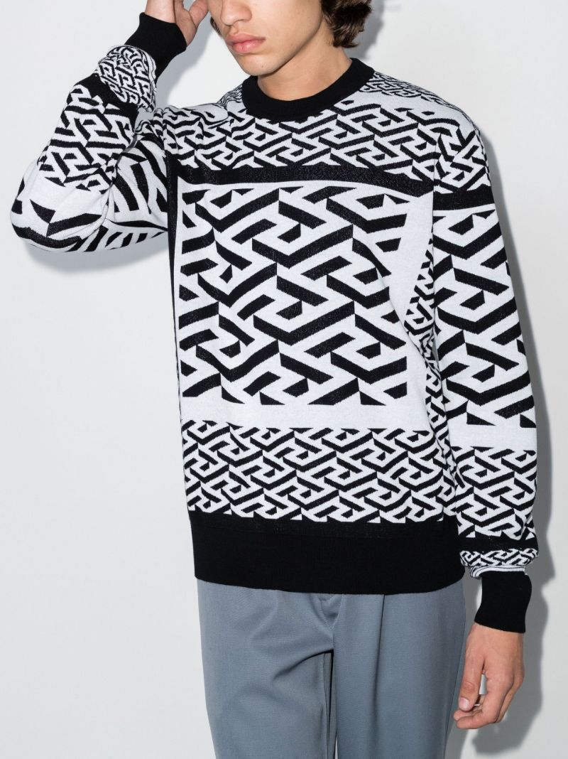 Black Greca Motif Knitted Sweater
