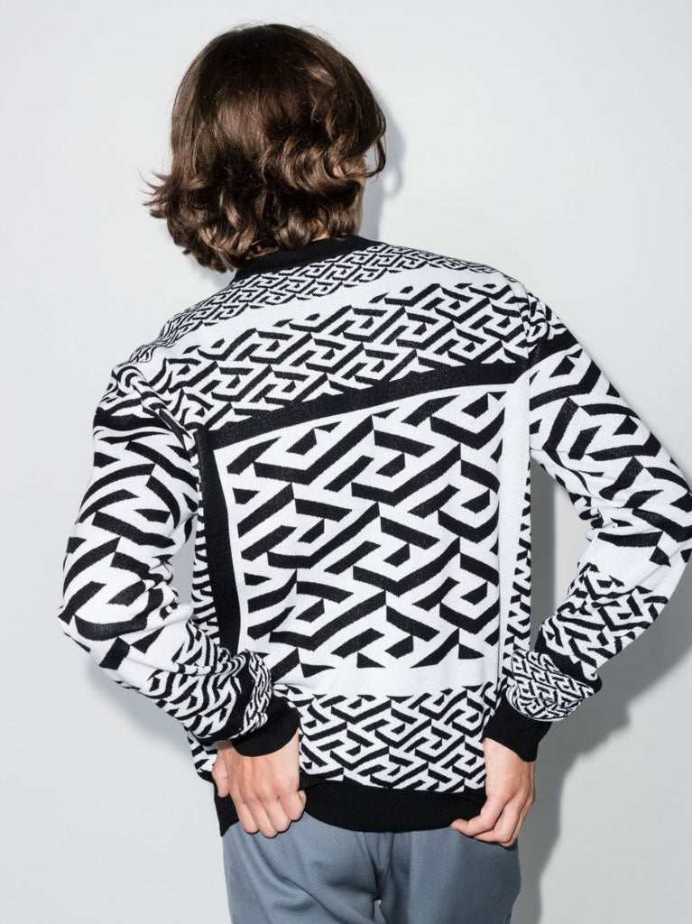 Black Greca Motif Knitted Sweater