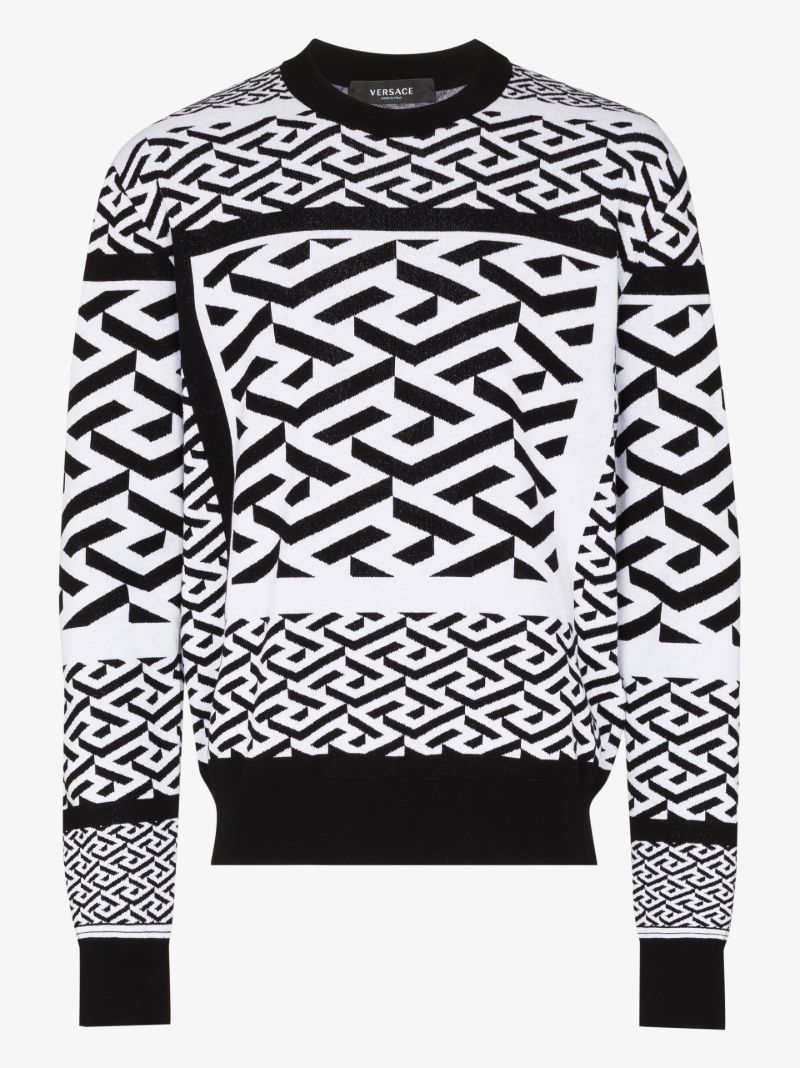 Black Greca Motif Knitted Sweater