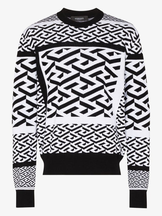 Black Greca Motif Knitted Sweater