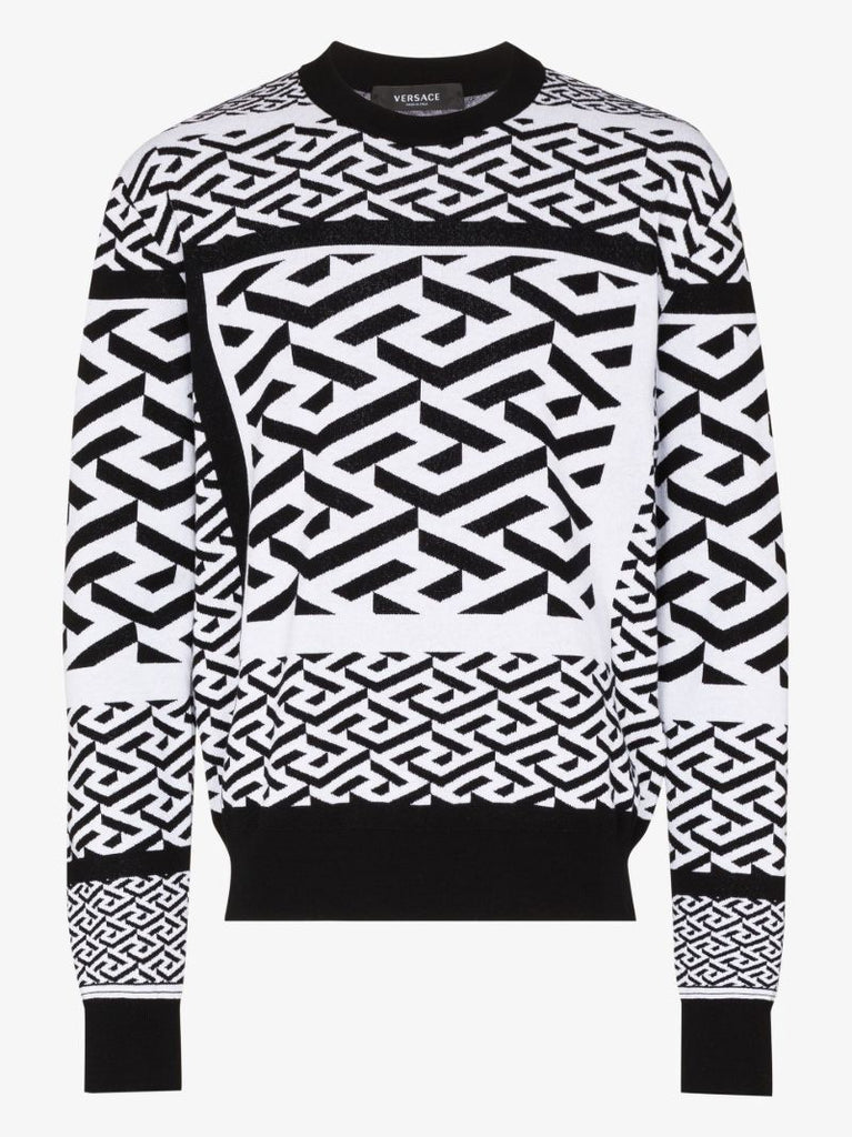 Black Greca Motif Knitted Sweater