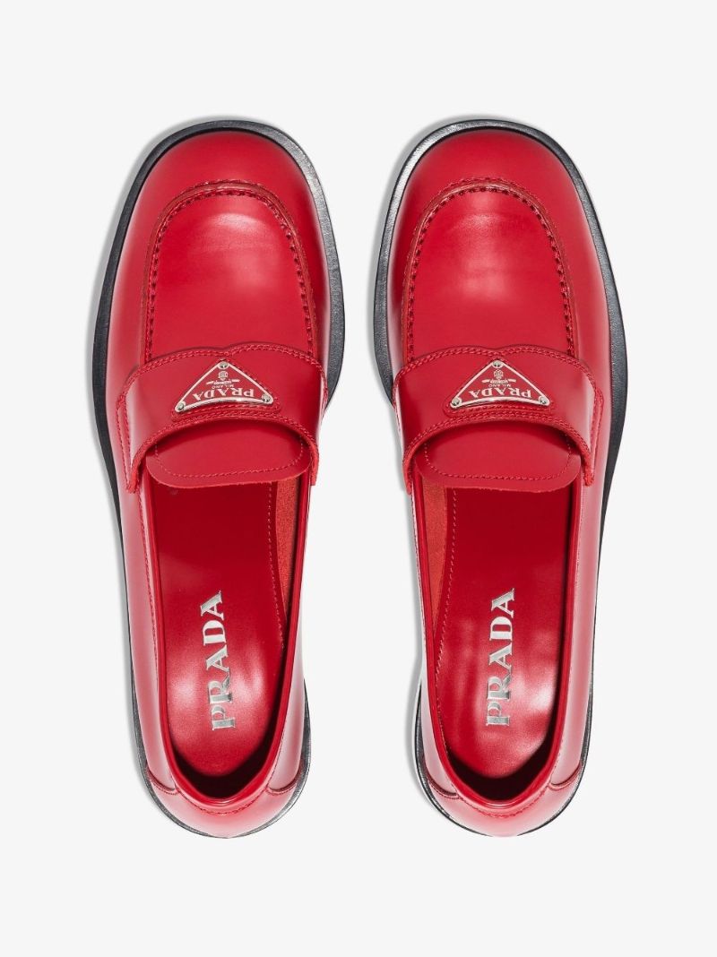 Red Brushed Leather Loafers