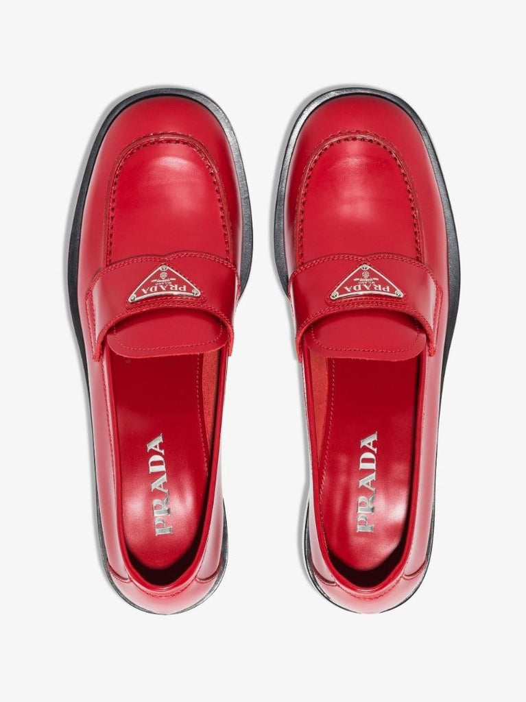 Red Brushed Leather Loafers