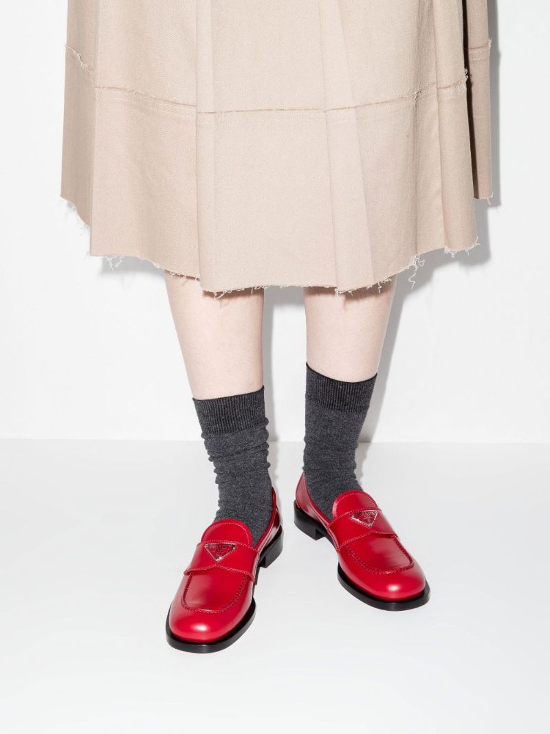 Red Brushed Leather Loafers