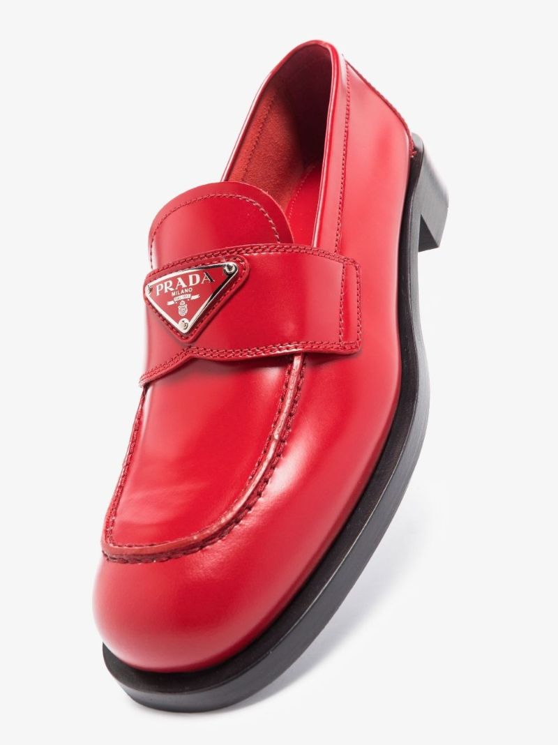 Red Brushed Leather Loafers