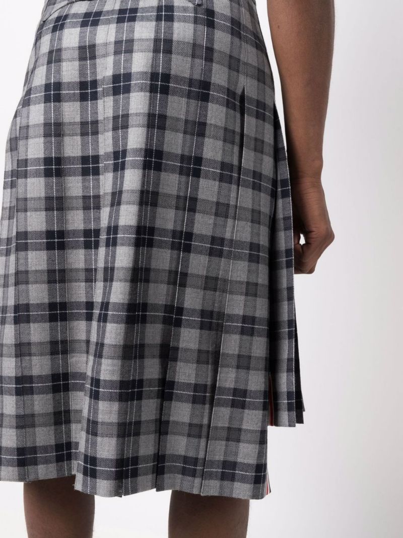 Grey Tartan Pleated Wool Skirt