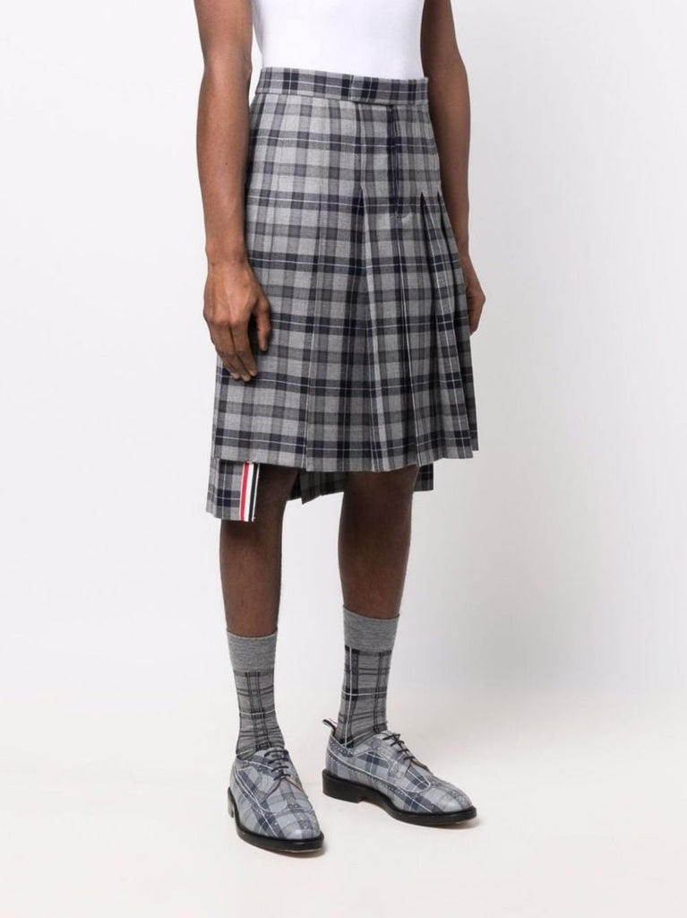 Grey Tartan Pleated Wool Skirt