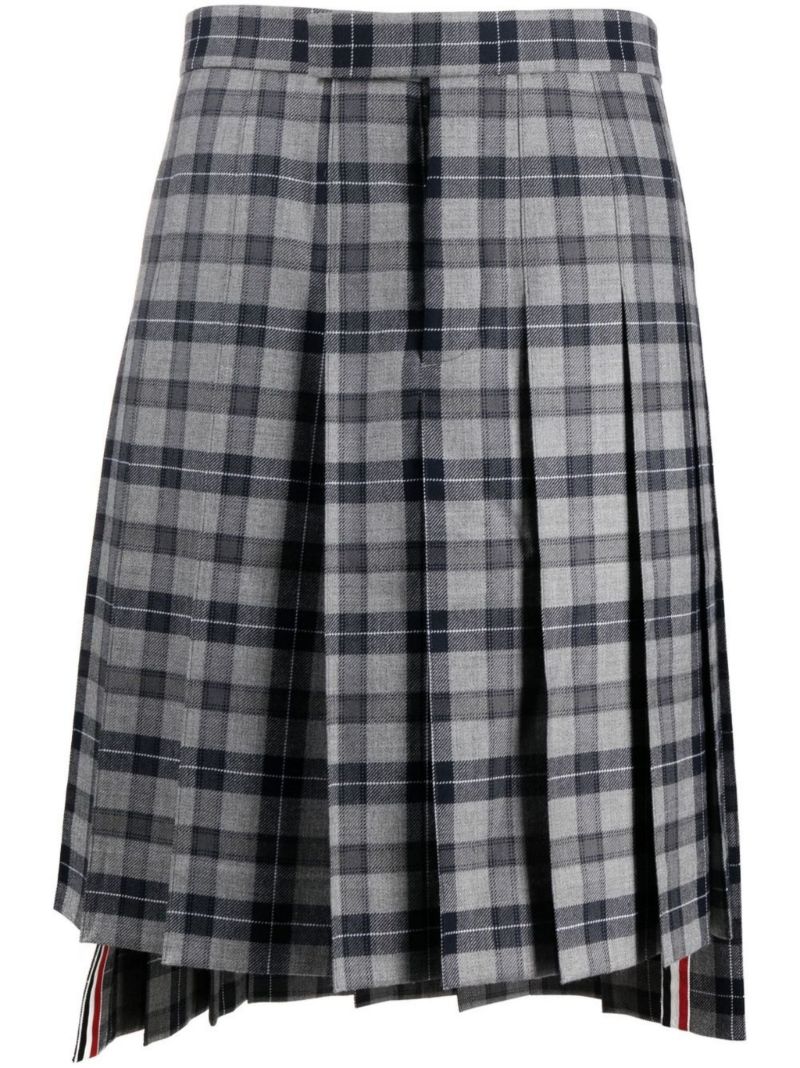 Grey Tartan Pleated Wool Skirt