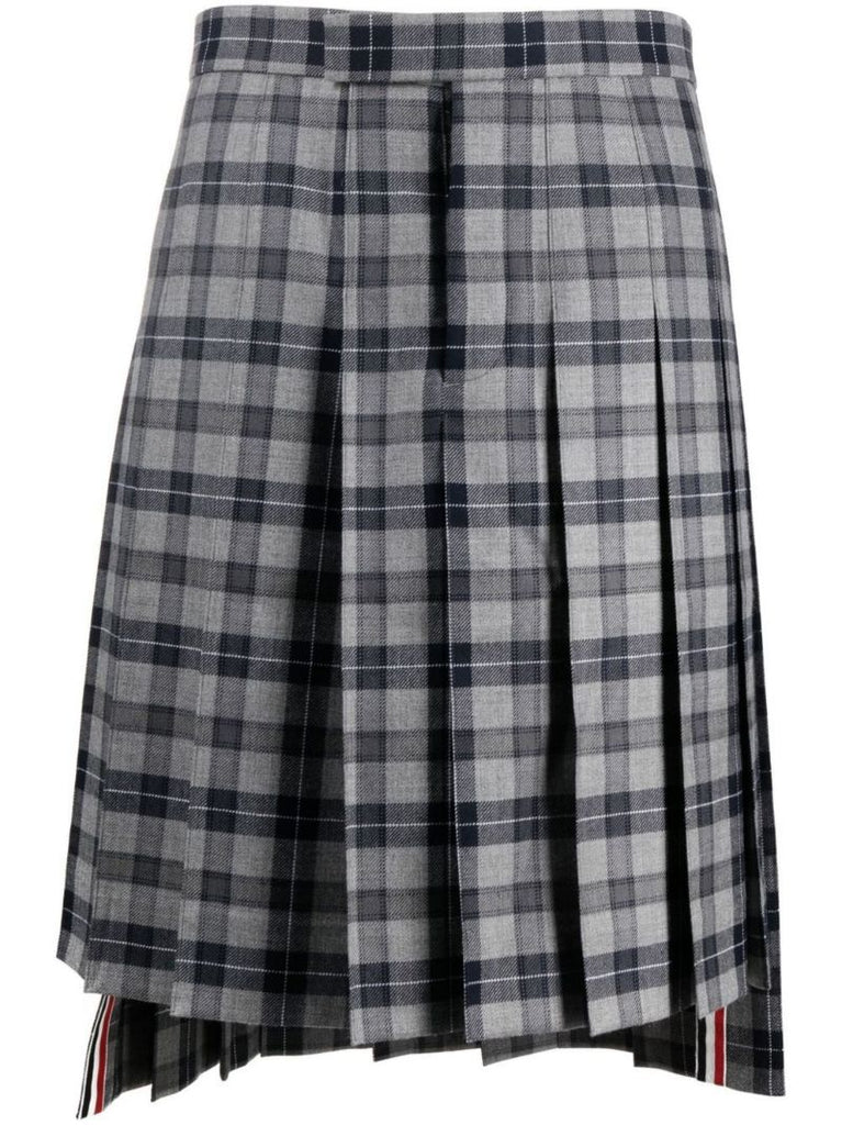 Grey Tartan Pleated Wool Skirt