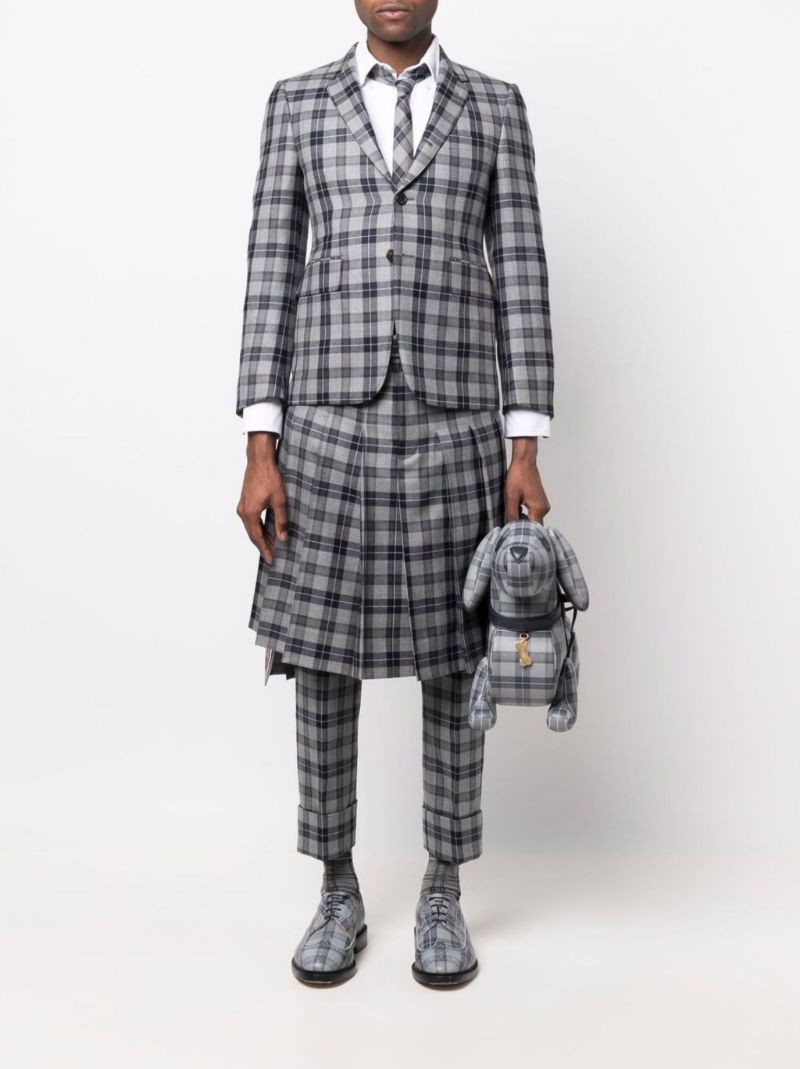 Grey Tartan Pleated Wool Skirt
