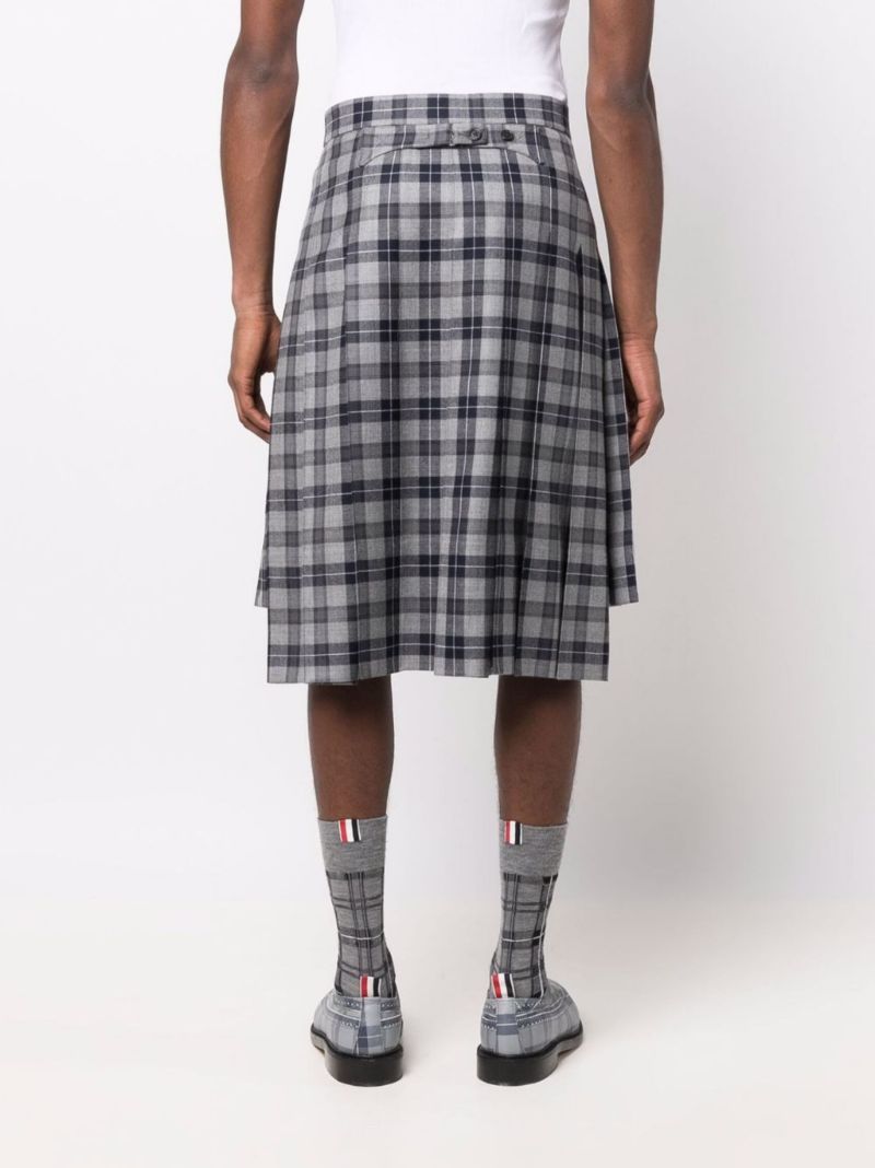 Grey Tartan Pleated Wool Skirt