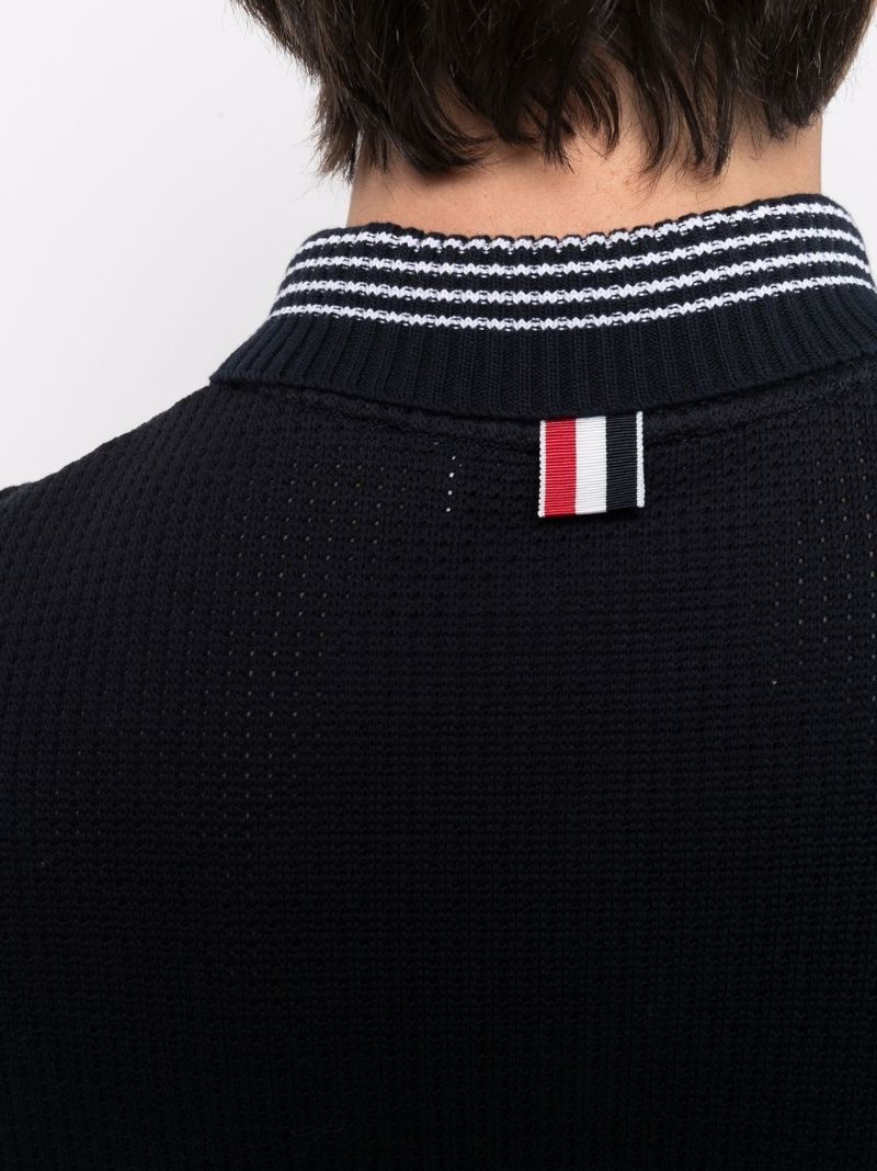 Navy 4-bar Stripe Waffle Knit Polo Shirt