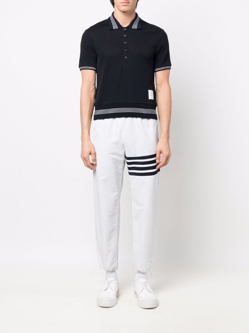 Navy 4-bar Stripe Waffle Knit Polo Shirt