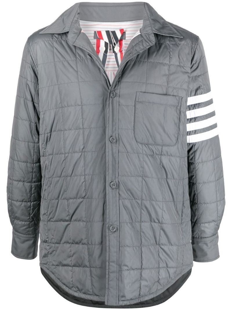Grey 4-bar Stripe Padded Shirt Jacket