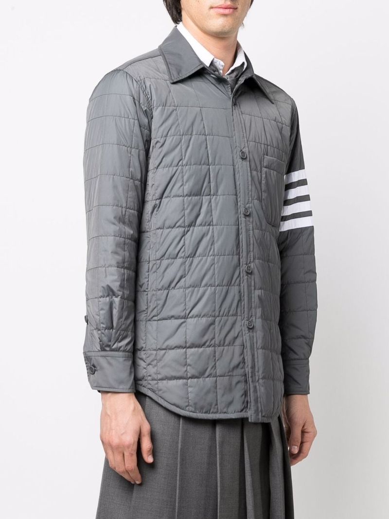 Grey 4-bar Stripe Padded Shirt Jacket