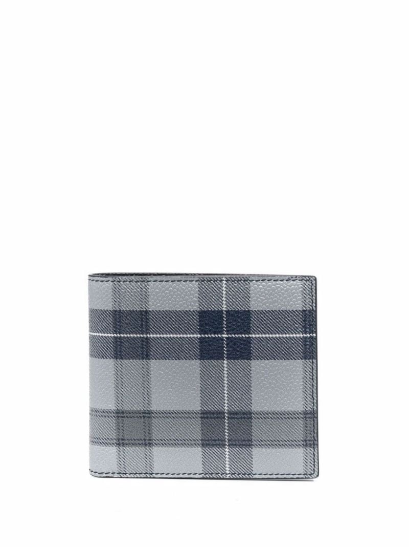 Grey Tartan Print Leather Wallet