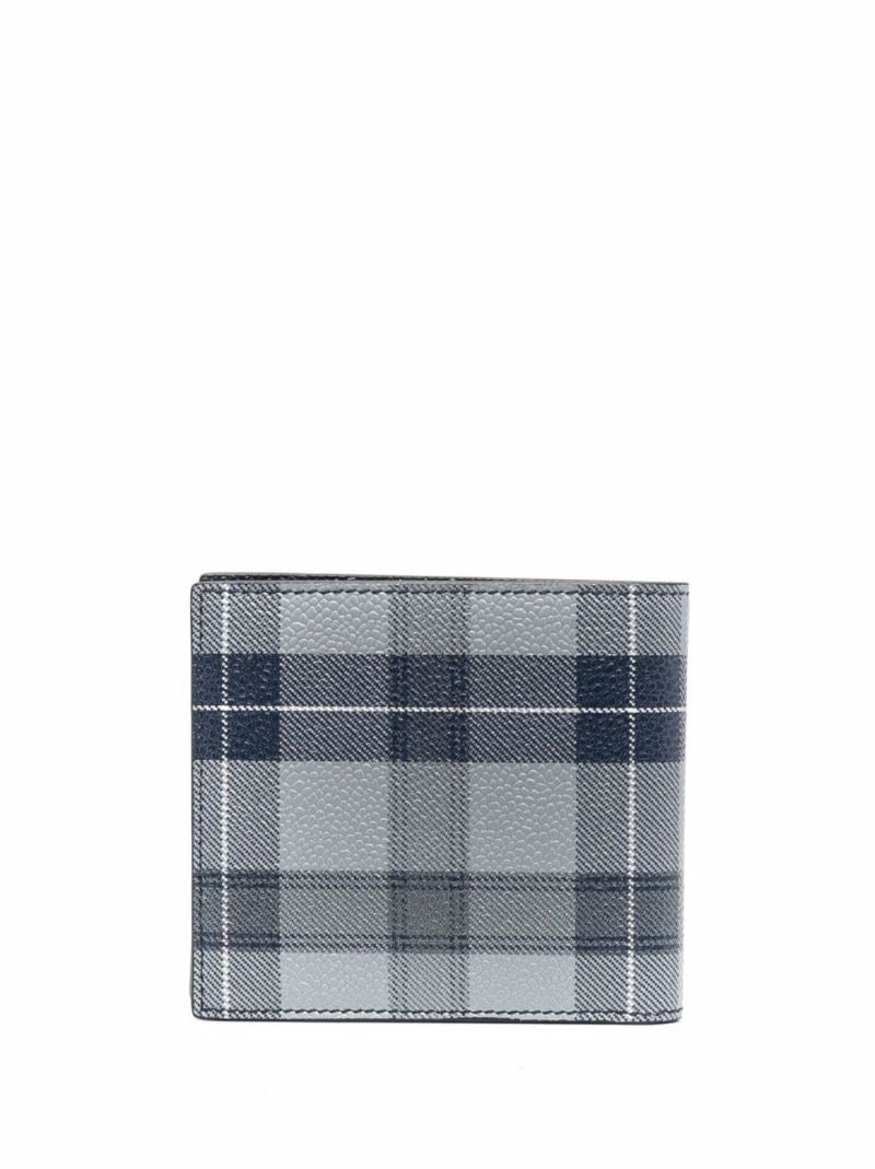 Grey Tartan Print Leather Wallet