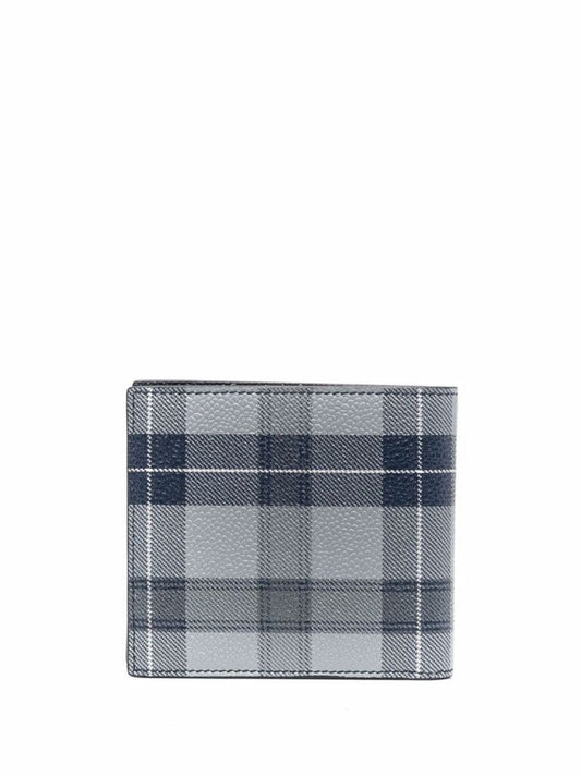 Grey Tartan Print Leather Wallet