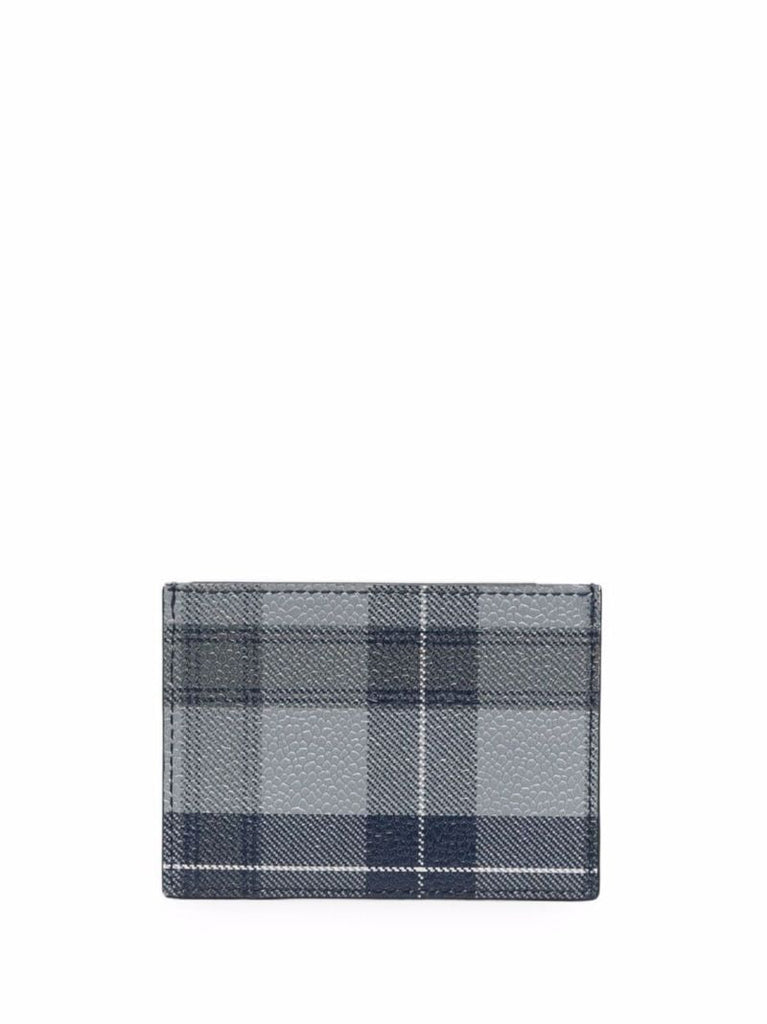 Grey Tartan Print Leather Card Holder