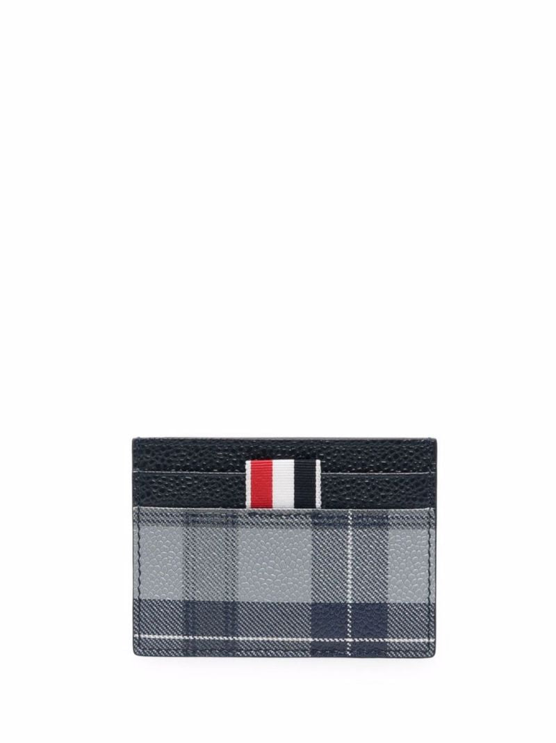 Grey Tartan Print Leather Card Holder