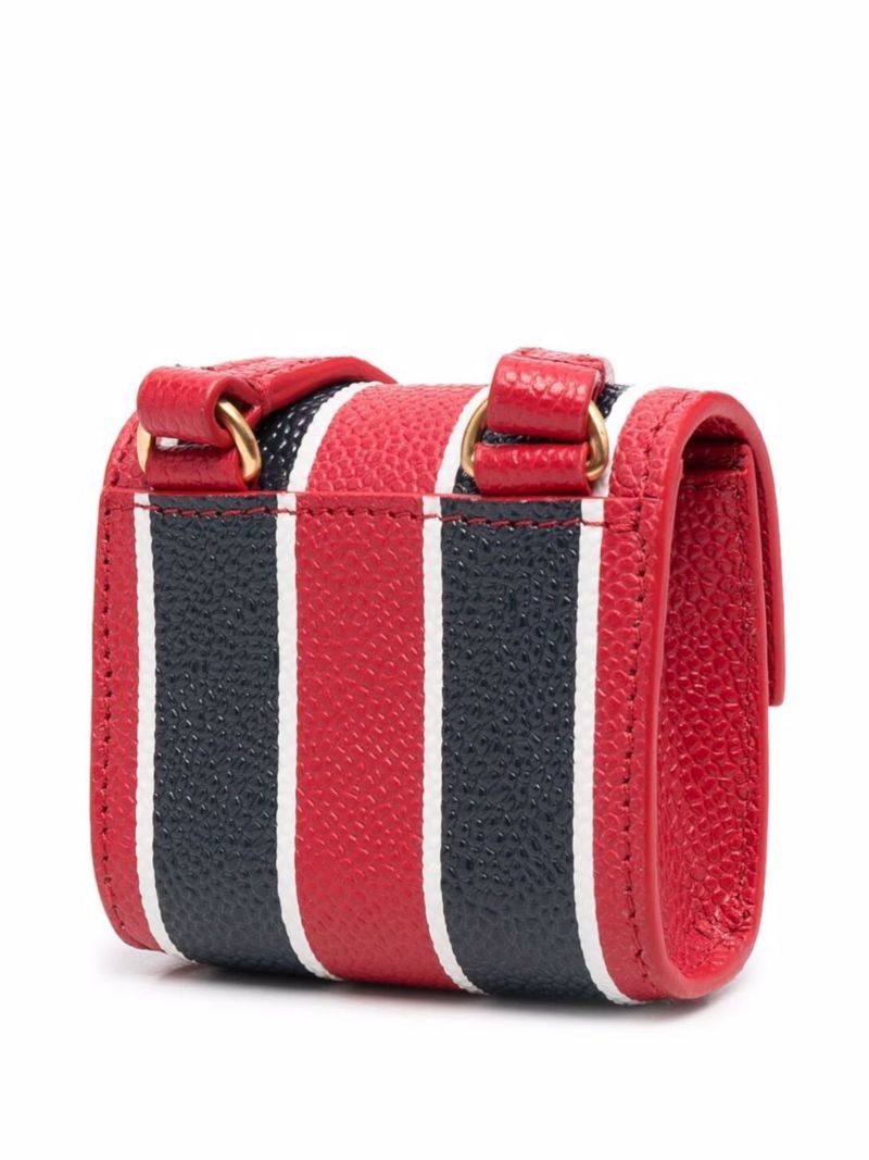 Red Striped Mini Leather Pouch Bag
