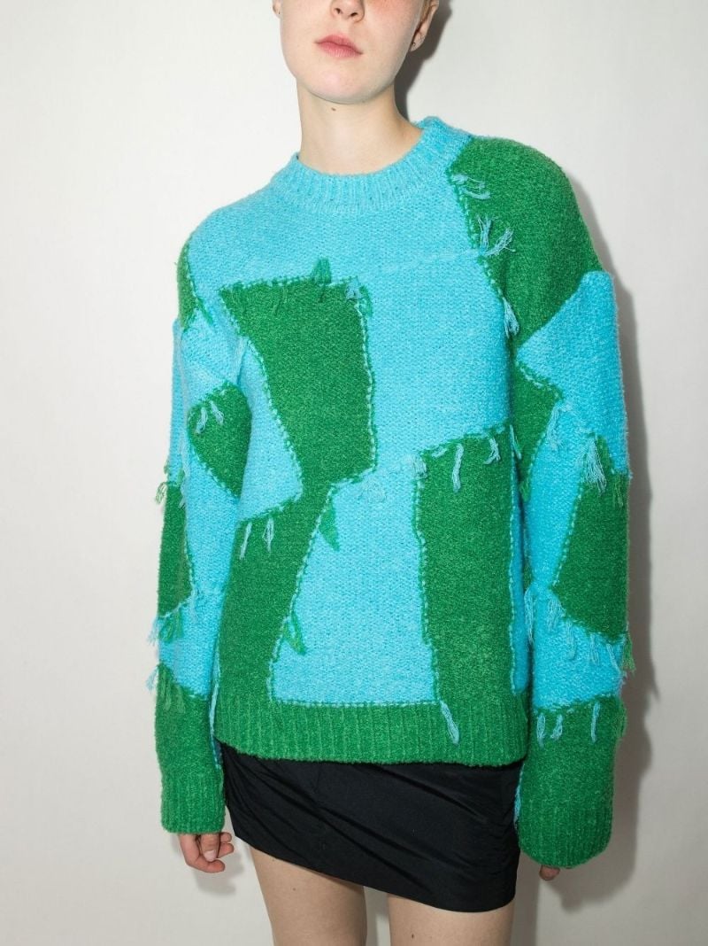 Checkerboard Intarsia Knit Sweater