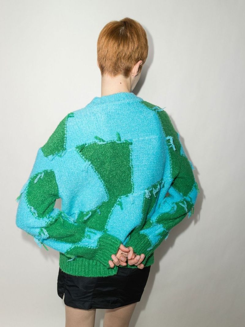 Checkerboard Intarsia Knit Sweater