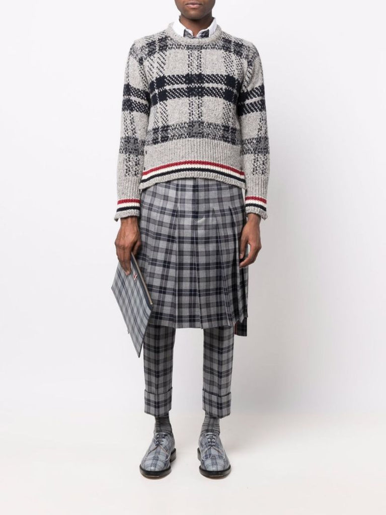 Grey Tartan Jacquard Tweed Sweater