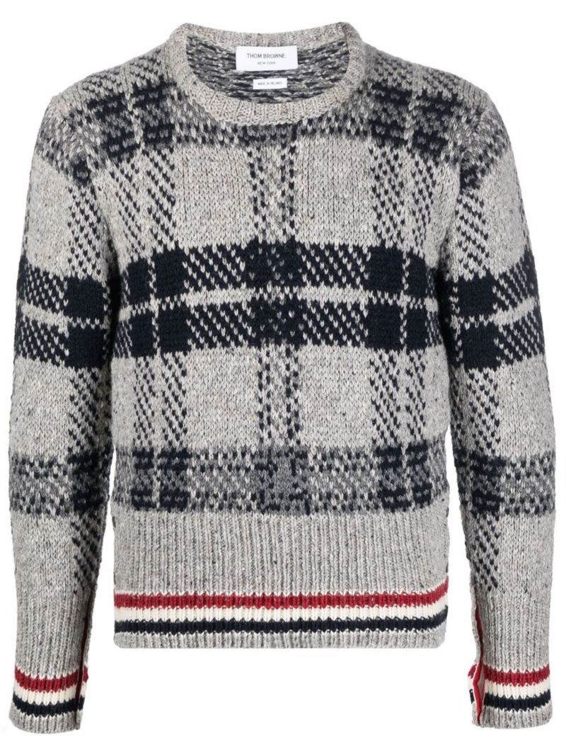 Grey Tartan Jacquard Tweed Sweater