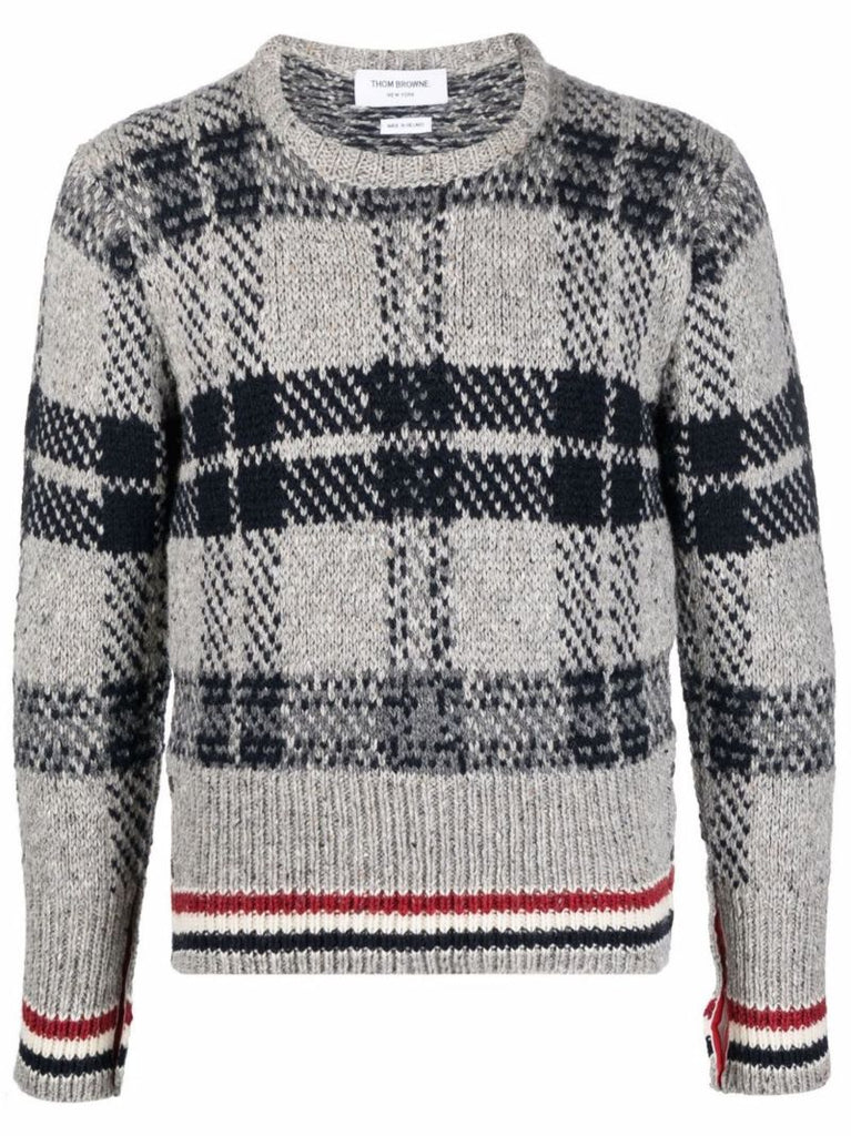 Grey Tartan Jacquard Tweed Sweater