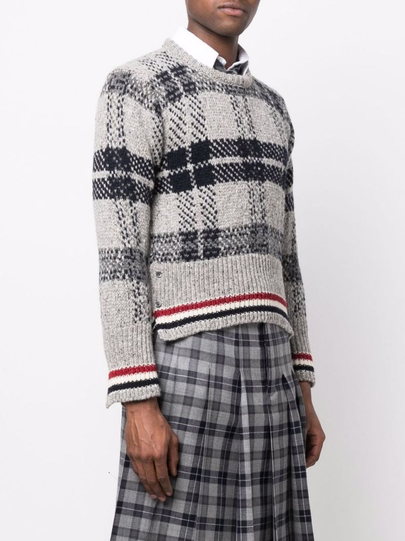Grey Tartan Jacquard Tweed Sweater