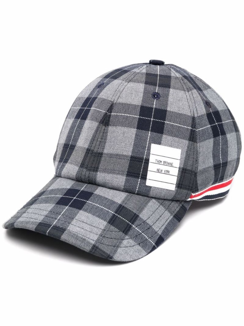 Grey Check Print Baseball Cap
