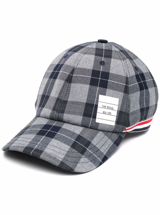 Grey Check Print Baseball Cap